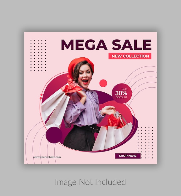 Postagem de promoções de moda no Instagram e banners de anúncios em mídias sociais