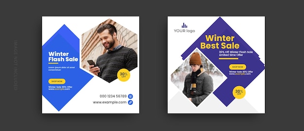 Vetor postagem de venda de inverno em mídia social e modelo de banner da web