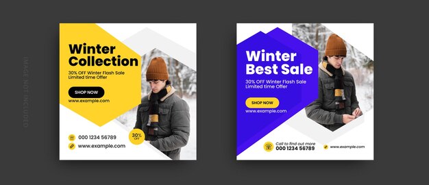 Vetor postagem de venda de inverno em mídia social e modelo de banner da web