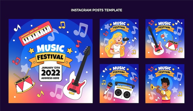 Postagem do Instagram do festival de música desenhada à mão
