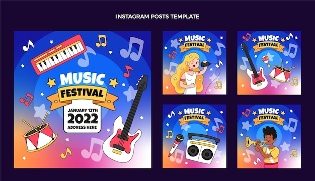 Vetor postagem do instagram do festival de música desenhada à mão