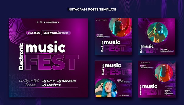 Vetor postagem do instagram do festival de música gradiente em meio-tom