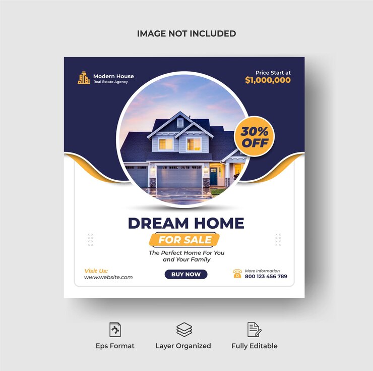Postagem do instagram imobiliário ou banner da web de mídia social e modelo de flyer quadrado Premium Vector