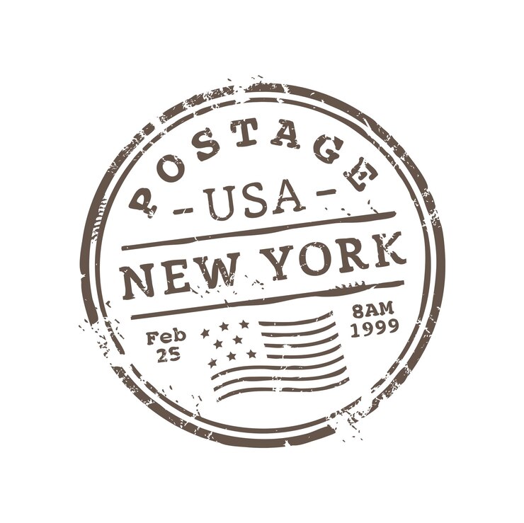 Vetor postagem dos eua em nova york e marca de carimbo postal
