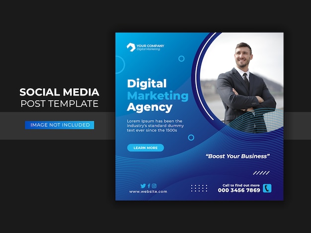 Postagem e banner na web de marketing de negócios digitais