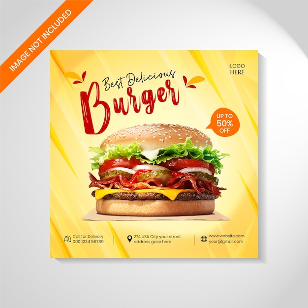Postagem em mídia social de banner de hambúrguer em menu de comida