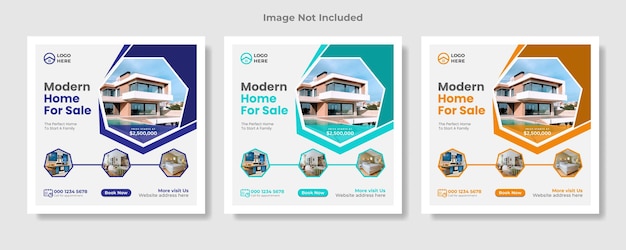 Postagem em mídia social de negócios imobiliários e modelo de flyer quadrado