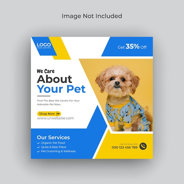 Postagem em mídia social de promoção de loja de animais ou banner no instagram e banner na web Premium Vector