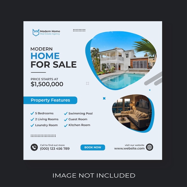 Postagem em mídia social de propriedade imobiliária ou modelo de banner web quadrado