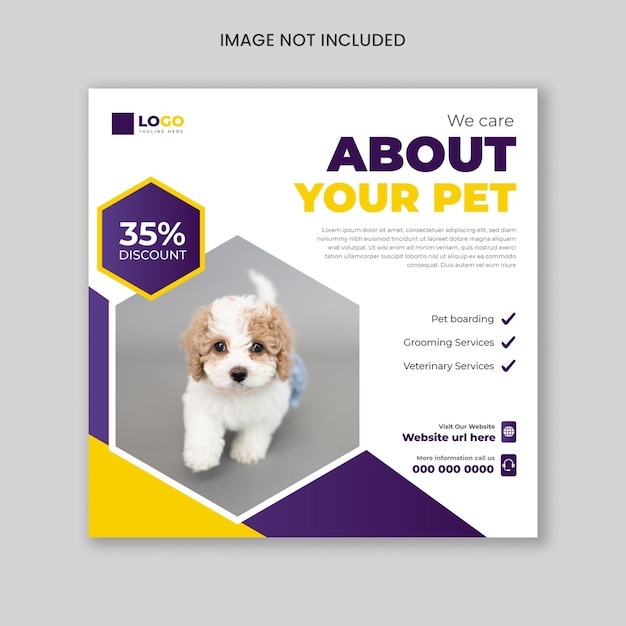 Postagem em mídia social e modelo de banner da Web para Pet Care Center