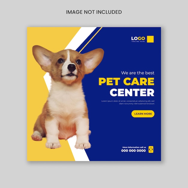 Postagem em mídia social e modelo de banner da Web para Pet Care Center