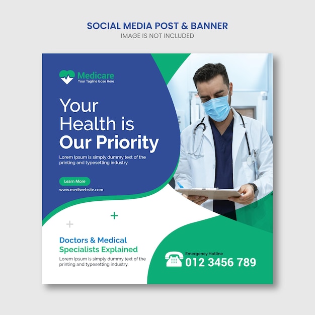 Postagem em mídia social médica e modelo premium de vetor de banner do instagram