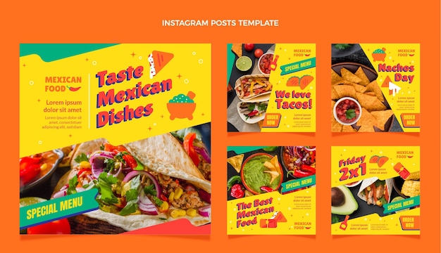 Postagem instagram de comida mexicana de design plano