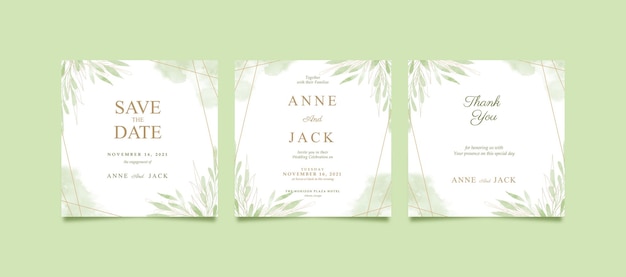 Postagem linda em aquarela verde para casamento no Instagram