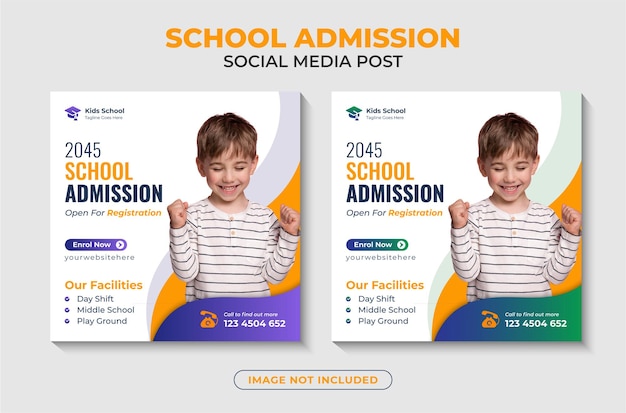 Vetor postagem no instagram de admissão à escola online ou banner de mídia social de volta às aulas premium vector