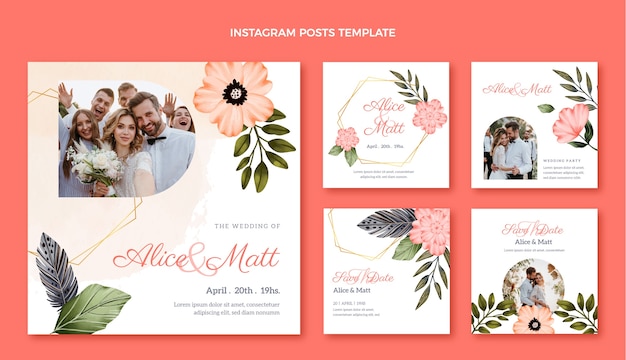 Postagem no Instagram do casamento boho em aquarela