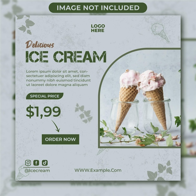 Postagem ou folheto de mídia social de sorvete delicioso