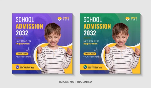 Postagem promocional de admissão escolar no Instagram ou modelo de banner de mídia social de volta às aulas