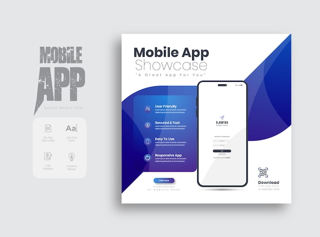 Vetor postagem promocional em mídia social de aplicativo móvel ou design de modelo de postagem no instagram