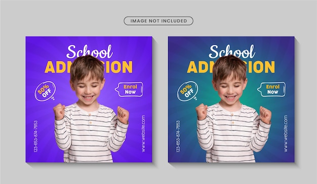 Vetor postagem promocional no instagram para admissão escolar ou modelo de banner de volta às aulas vetor premium