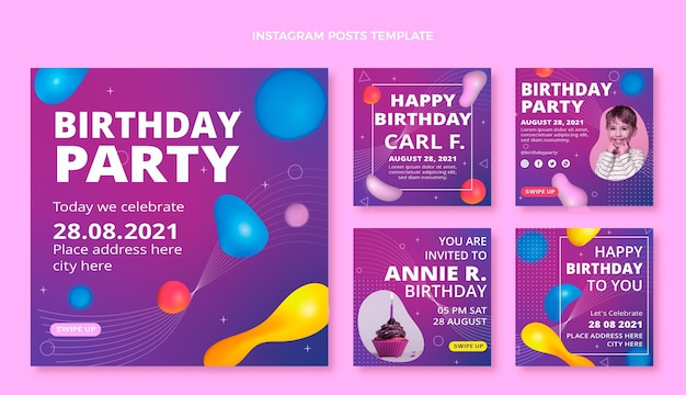 Postagens de instagram de aniversário de gradiente abstrato fluido