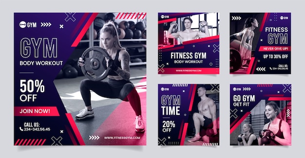 Postagens de instagram de aula de ginástica gradiente
