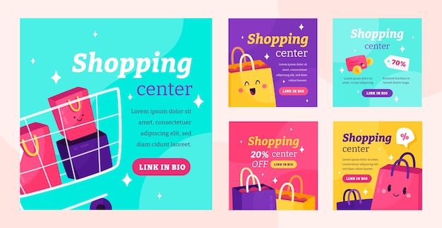 Postagens de instagram de centro comercial de design plano