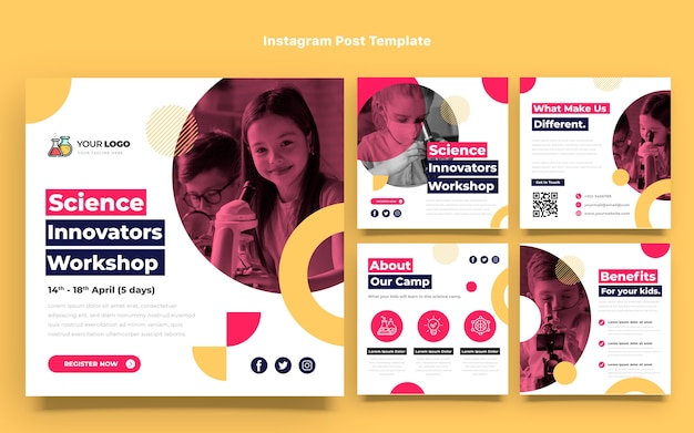 Postagens de instagram de ciência de design plano