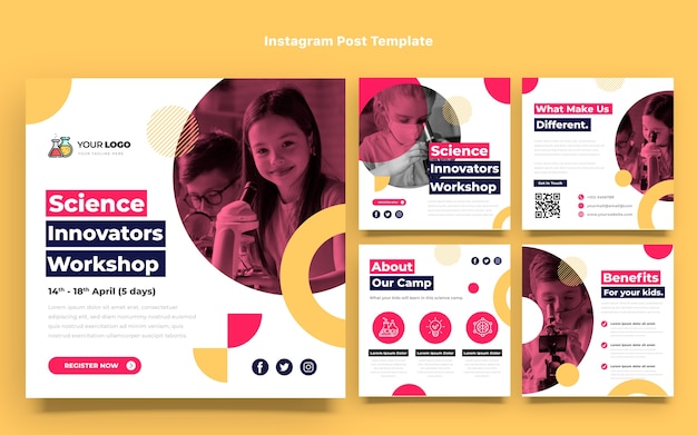 Vetor postagens de instagram de ciência de design plano