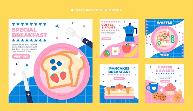 Postagens de instagram de comida de design plano