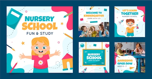 Postagens de instagram de creche de design plano
