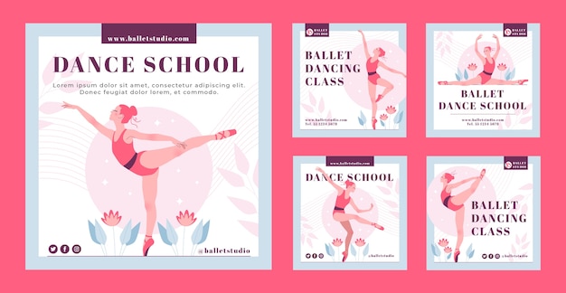 Vetor postagens de instagram de escola de dança de design plano