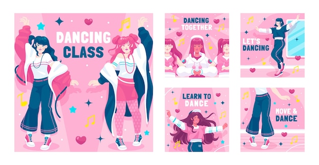 Postagens de instagram de escola de dança desenhadas à mão