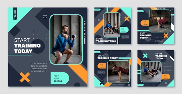 Vetor postagens de instagram de fitness de academia de design plano