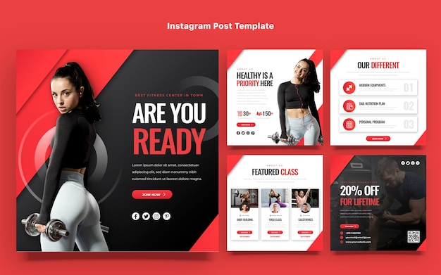 Vetor postagens de instagram de fitness de design plano