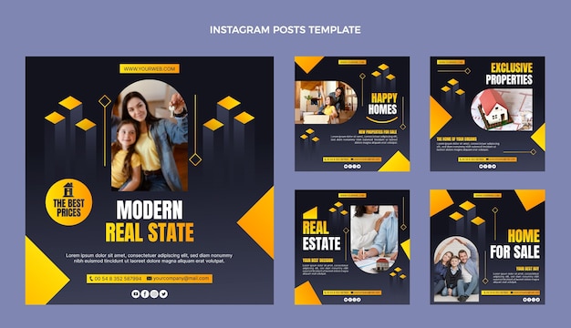 Vetor postagens de instagram de imóveis com gradiente