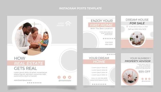 Vetor postagens de instagram de imóveis geométricos de design plano