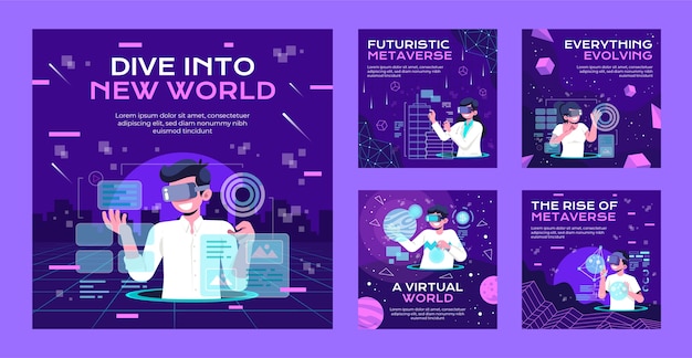 Postagens de instagram de metaverso geométrico desenhadas à mão