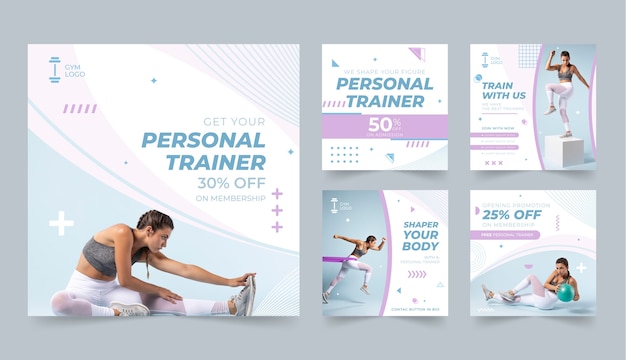 Postagens de instagram de personal trainer de design plano