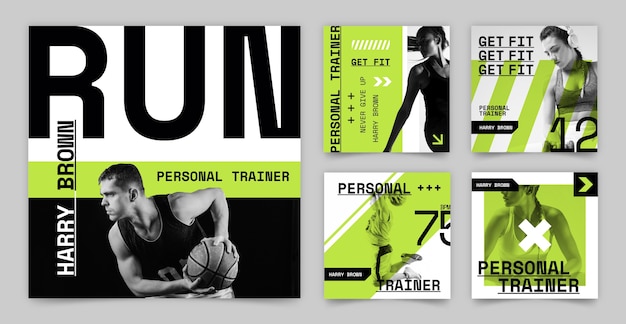 Vetor postagens de instagram de personal trainer de design plano