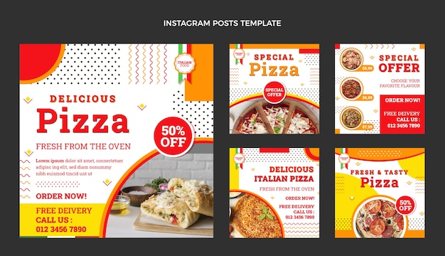 Postagens de instagram de pizza deliciosa de design plano