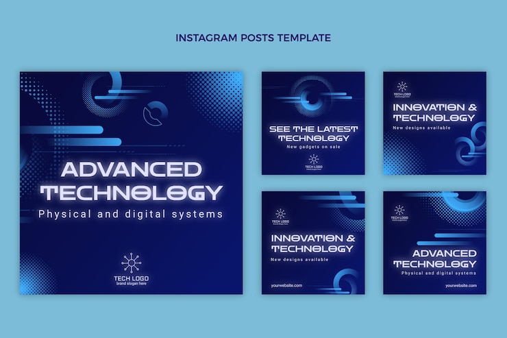 Vetor postagens de instagram de tecnologia de meio-tom gradiente