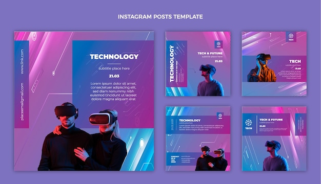 Vetor postagens de instagram de tecnologia de textura gradiente