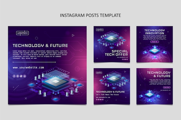 Postagens de instagram de tecnologia de textura gradiente