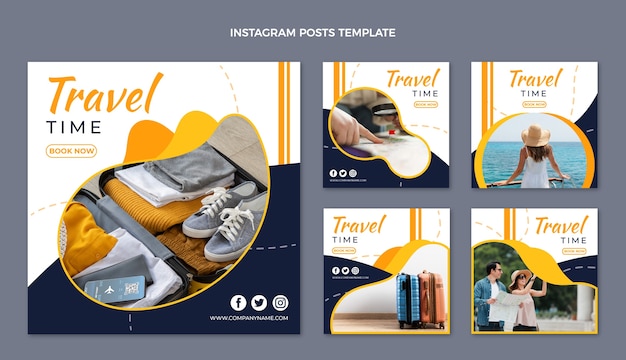 Vetor postagens de instagram de tempo de viagem de design plano