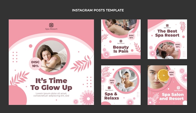 Vetor postagens de instagram de tratamento de spa de design plano