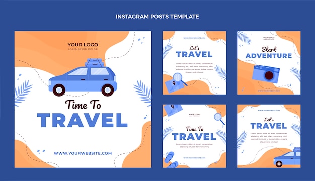 Postagens de instagram de viagens de design plano