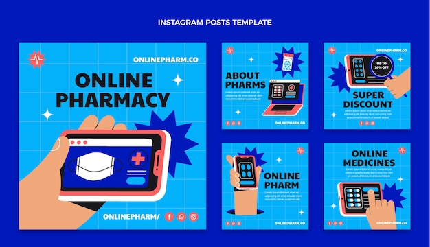 Vetor postagens de instagram médico de design plano