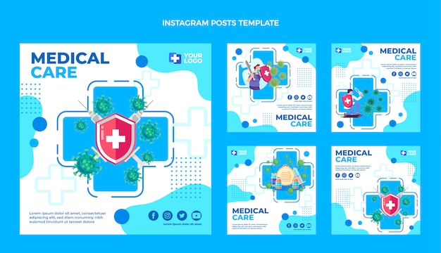 Postagens de instagram médico de design plano