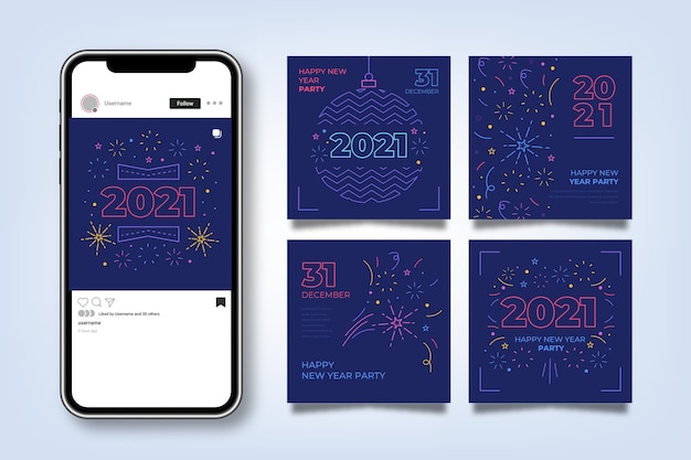 Vetor postagens do instagram da festa de ano novo